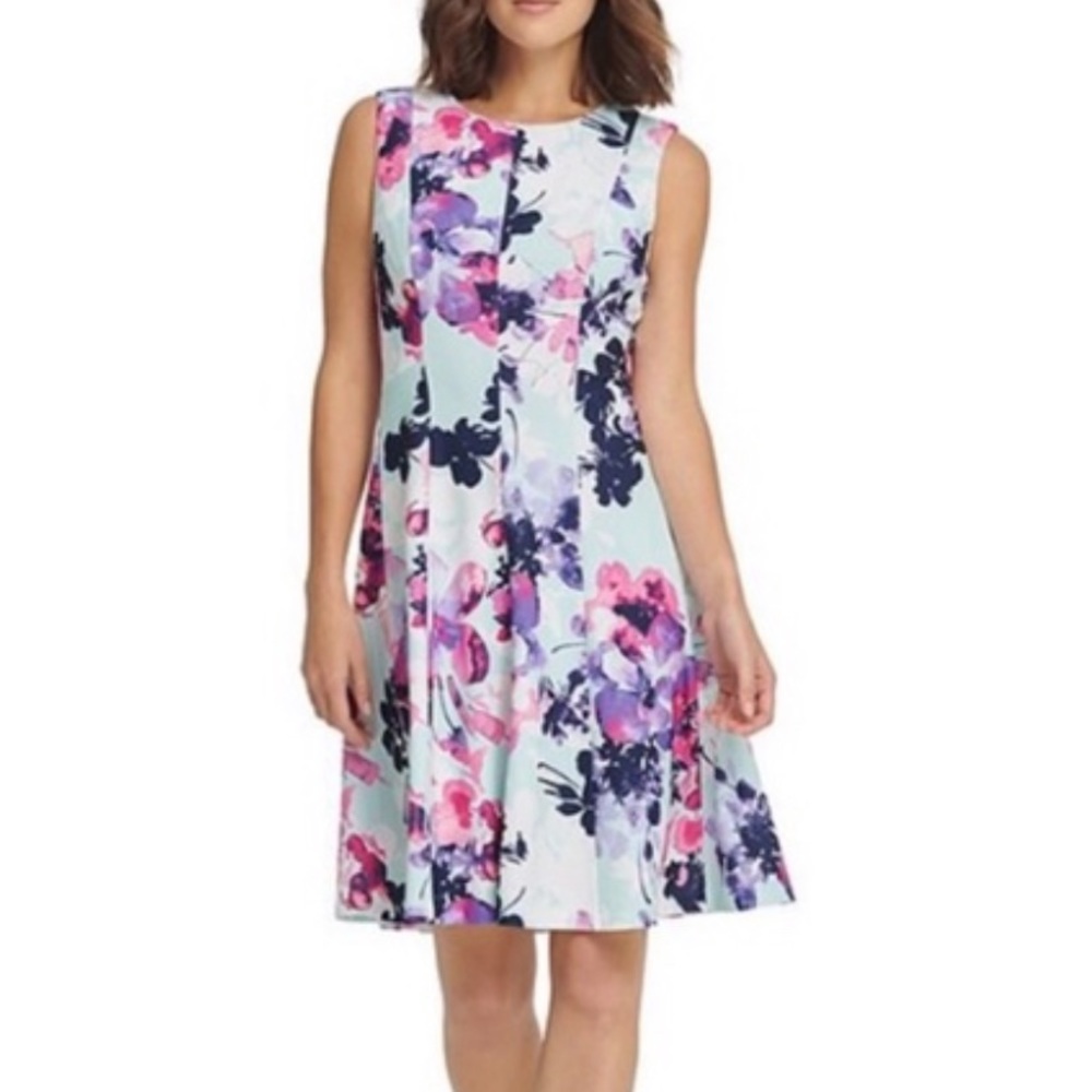 DKNY Watercolor Floral Fit & Flare Dress
